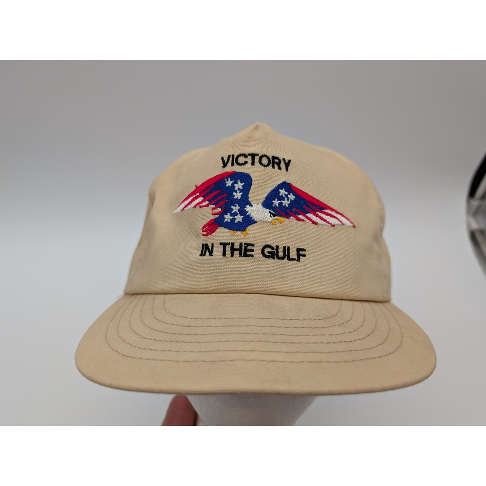 VTG Cap America Victory In The Gulf Eagle Snapback Hat Tan Mens OSFM USA Made